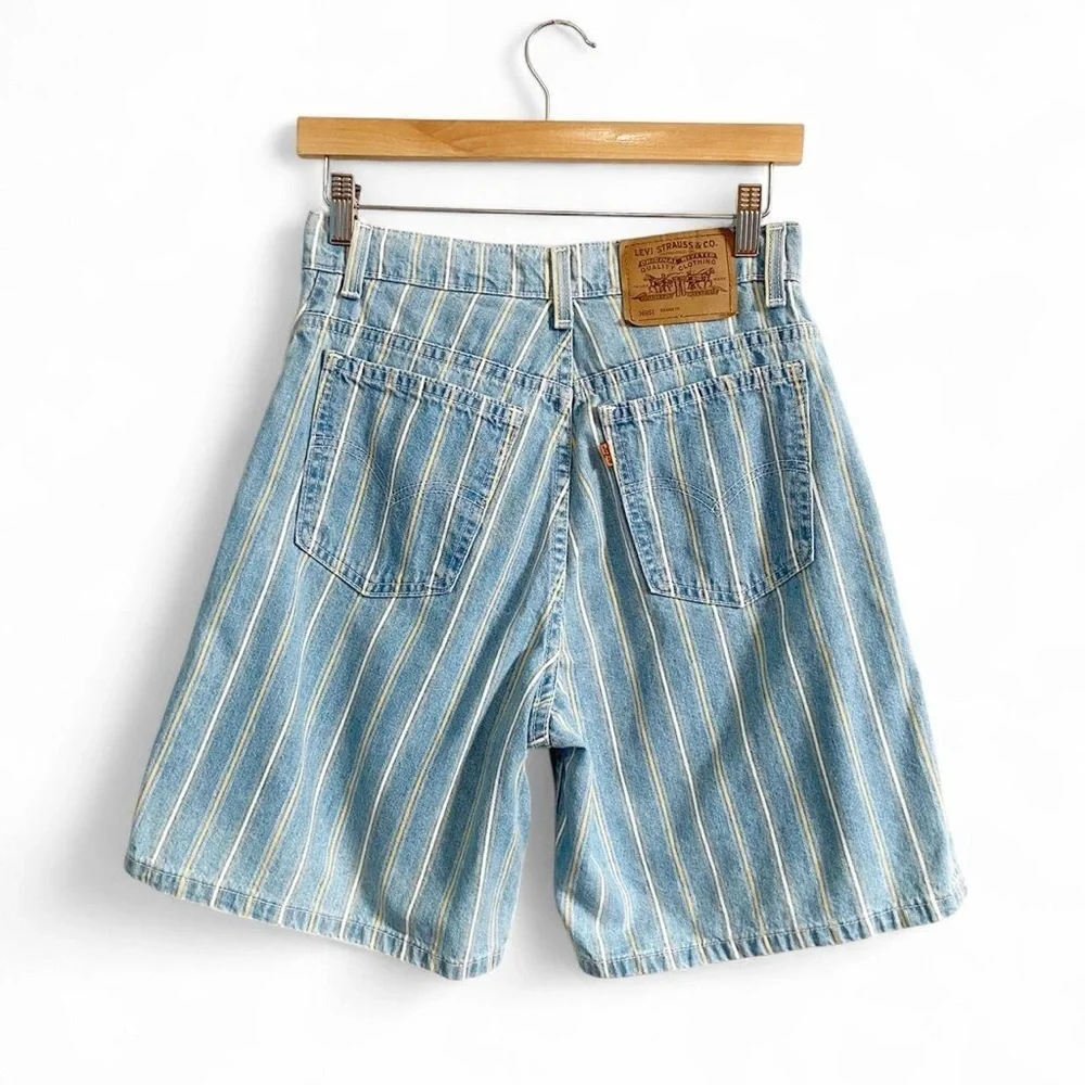 Levi's 951 90s Vintage Orange Tab "Relaxed Fit" Longline Yellow Striped Shorts - Picture 3 of 7